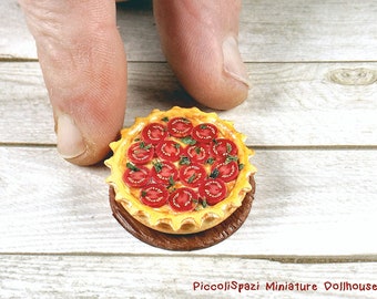 Savory tart ricotta cheese and fresh tomatoes, 1:12 scale miniature, dollhouse food, rustic pies, vegetarian quiche, realistic dolls food