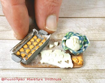 Making savory biscuits, food miniature, dollhouse homemade cuisine, preparation board, 1:12 scale, miniature kitchen scene, table decor ooak