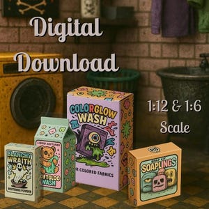 Haunted Laundry Collection – Paranormal Cleaning House | Spooky Cute Miniature 4 Boxes | Dollhouses 1:12 / 1.6 Scale | Digital Download