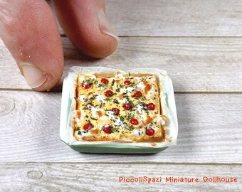 Focaccia cherry tomatoes and mozzarella, baking tray, miniature realistic food, dollhouse 1:12 scale, flat bread, baker Italy roombox, ooak