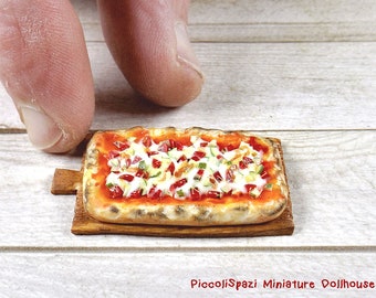 Summer Pizza, zucchini and fresh tomatoes, realistic food miniature, dollhouse decor, 1:12 scale tray, italian pizzeria roombox, minis ooak