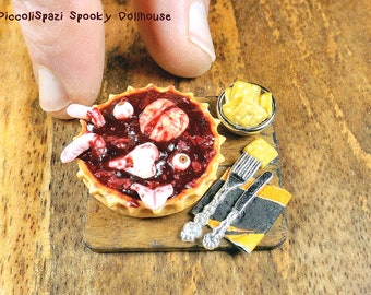Tart with hunter filling, horror food miniature, spooky dollhouse, scary 1:12 scale, Halloween cake, food for witches and monsters, ooak