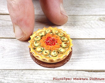 Savory tart ricotta cheese and vegetables, 1:12 scale miniature, dollhouse food, rustic pies, vegetarian quiche, realistic dolls food, ooak