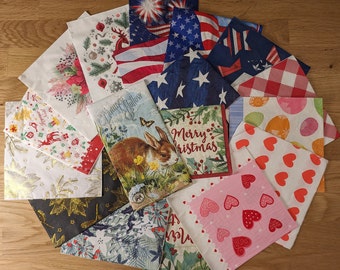 Seasonal Napkin Variety Pack, Christmas, Easter, Valentine's, 4th of July, Scrapbook, Decoupage