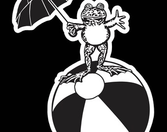 Frog On Ball with Umbrella Waterproof Sticker or Magnet