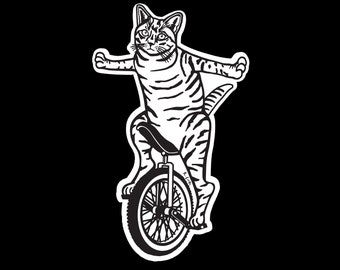 Cat on a Unicycle Waterproof Sticker or Magnet