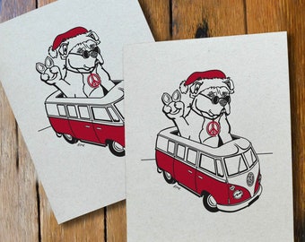 Peaceful Pit Bull Driving a Micro Bus Christmas Card