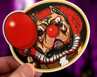 Pit Bull Clown Halloween Waterproof Sticker or Magnet