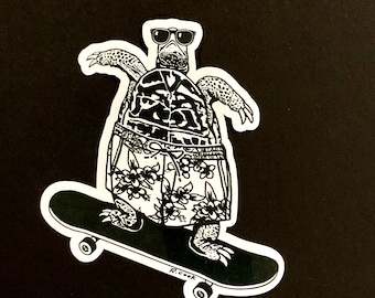 Skateboarding Turtle Waterproof Sticker or Magnet
