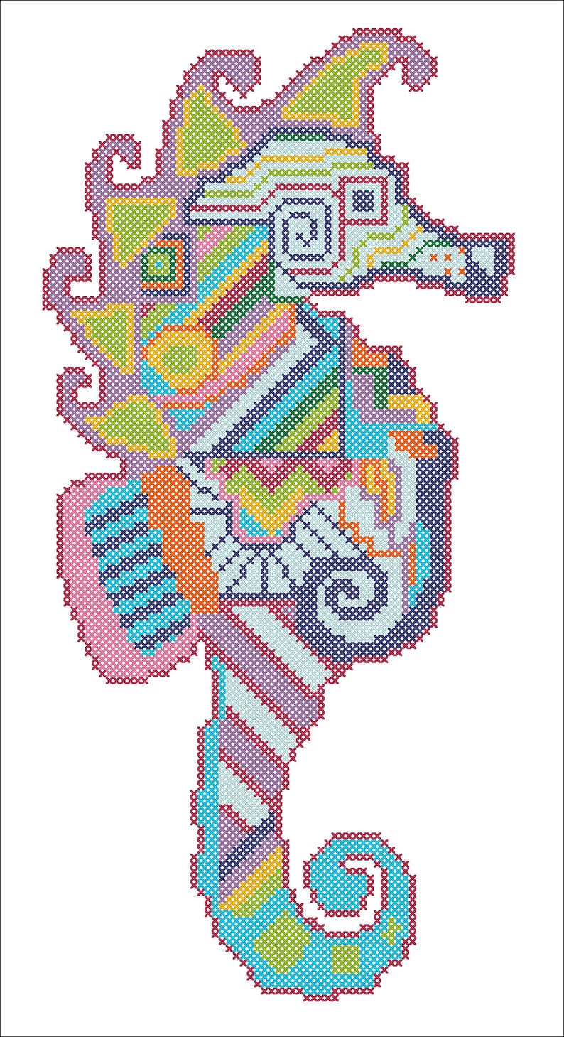 Seahorse abstract original Crazy Seahorse Animal modern cross stitch pdf pattern BOGO FREE pdf pattern instant download #336 Abstract