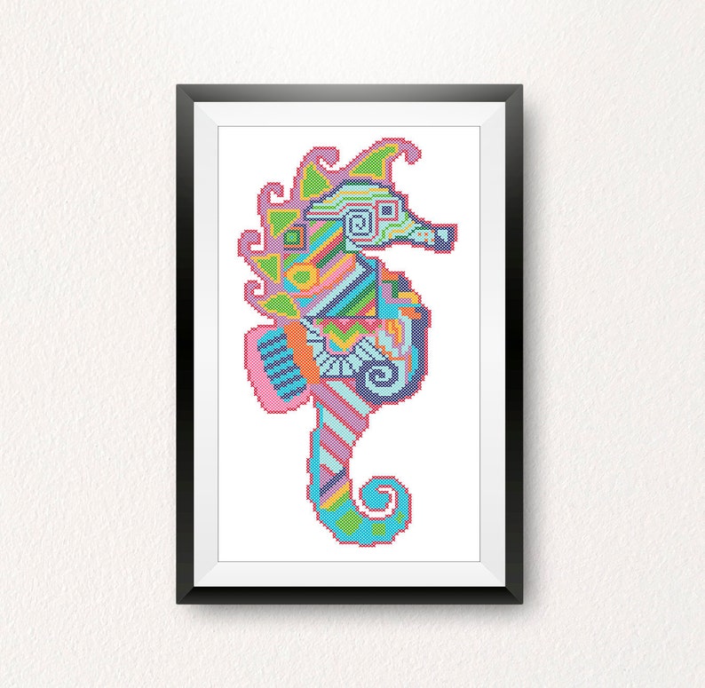 Seahorse abstract original Crazy Seahorse Animal modern cross stitch pdf pattern BOGO FREE pdf pattern instant download #336 Abstract