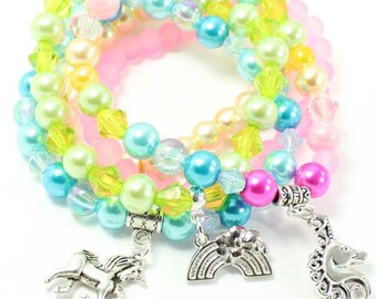 Rainbow Unicorn Bracelet Stack Jewellery Making Kit - Kids Jewellery, Unicorn Jewellery, Kids craft kit, Creative Gift, Craft Party Activity