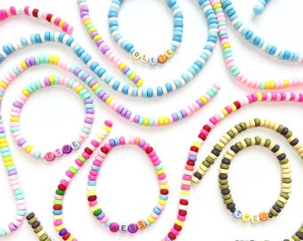 Personalised Coloured Name Bracelet and Necklace Set Custom Beaded Jewellery, Letter Bead Necklace, Friendship Bracelet for Kids and Adults