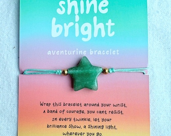 Green Aventurine Star Bracelet | Healing Crystal Bracelet | Shine Bright Inspirational Jewellery | Courage & Confidence Gift for Women Girls