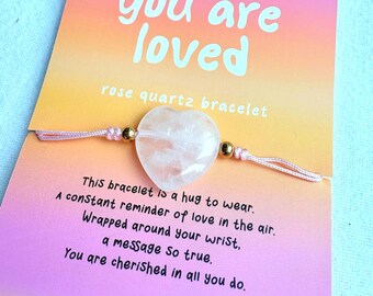 Rose Quartz Heart Bracelet | Adjustable, You Are Loved Gift