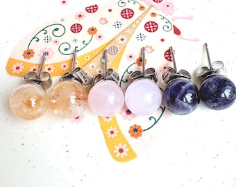 Gemstone Crystal Earrings | Amethyst, Citrine or Rose Quartz | Healing Crystal Jewellery | Gift for Her