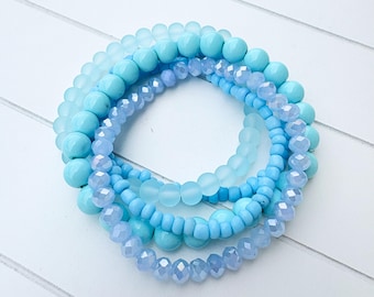 Blue Bead Bracelet Making Kit – DIY Jewellery Craft Set for Kids, Makes 5 Stretchy Bracelets
