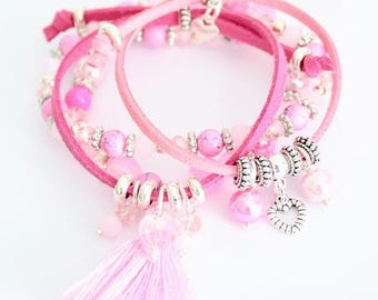 Pink Hearts Bracelet Kit – DIY Jewellery Making Set with Beads and Charms, Makes 4 Bracelets