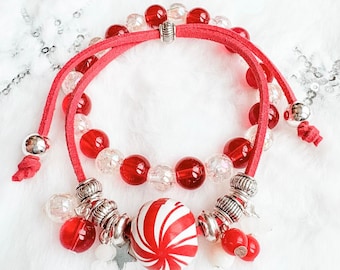 Christmas Candy Cane Bracelet Kit – Make 2 Festive Bracelets | DIY Jewellery Kit | Stocking Filler Gift for Kids & Adults