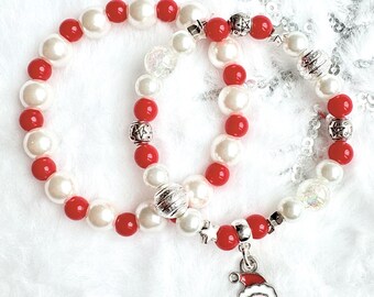 Children's Christmas Beaded Bracelet Set – Santa Charm, Gift Bag