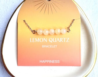 Crstal Lemon Quartz & Clear Quartz Crystal Bracelet Gold Chain Bracelet with Crystal Beads | Healing Gemstone Jewellery Minimalist Boho Gift
