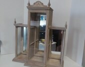 Display Cabinet. Free Shipping. Vintage Ornate Wall Vitrine natural weathered wood glass mirror backing, charming for display, treasures.