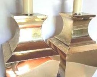 Brass Lamps Pair. Geometrically shaped table lamps. Interesting and sophisticated.  An elegant design  to suit many decor styles.