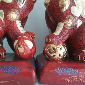 Foo Dog Pair. 12"H. Kutani Moriage. Free Shipping Red Cream & Gold Guardian Dogs are beautiful and stately. Bring good luck and prosperity. image 9