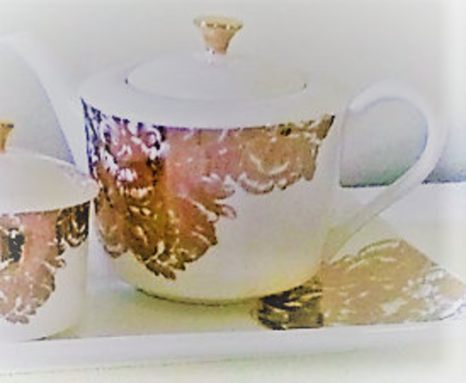 Tea Set Gold on White Ceramic With Tray. Lovely Metallic Gold Etsy