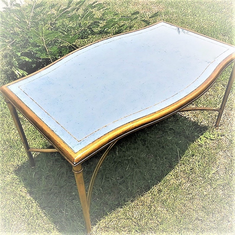 Coffee Table Antique Mirror Top Gold Bronze Metal Frame Image 0