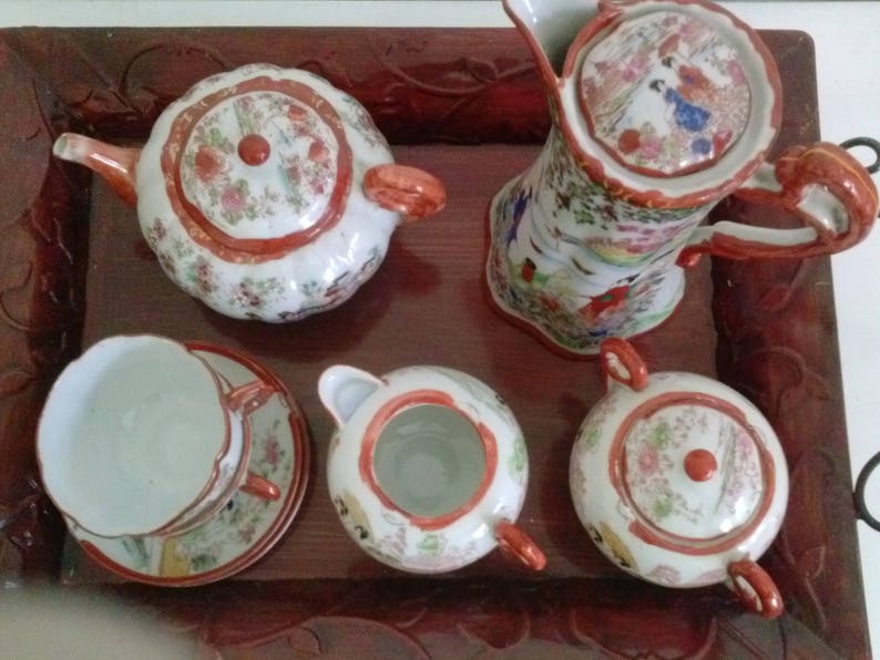Geisha Girl 12pc.Tea&Coffee Set Bone China Hand Painted Red Etsy