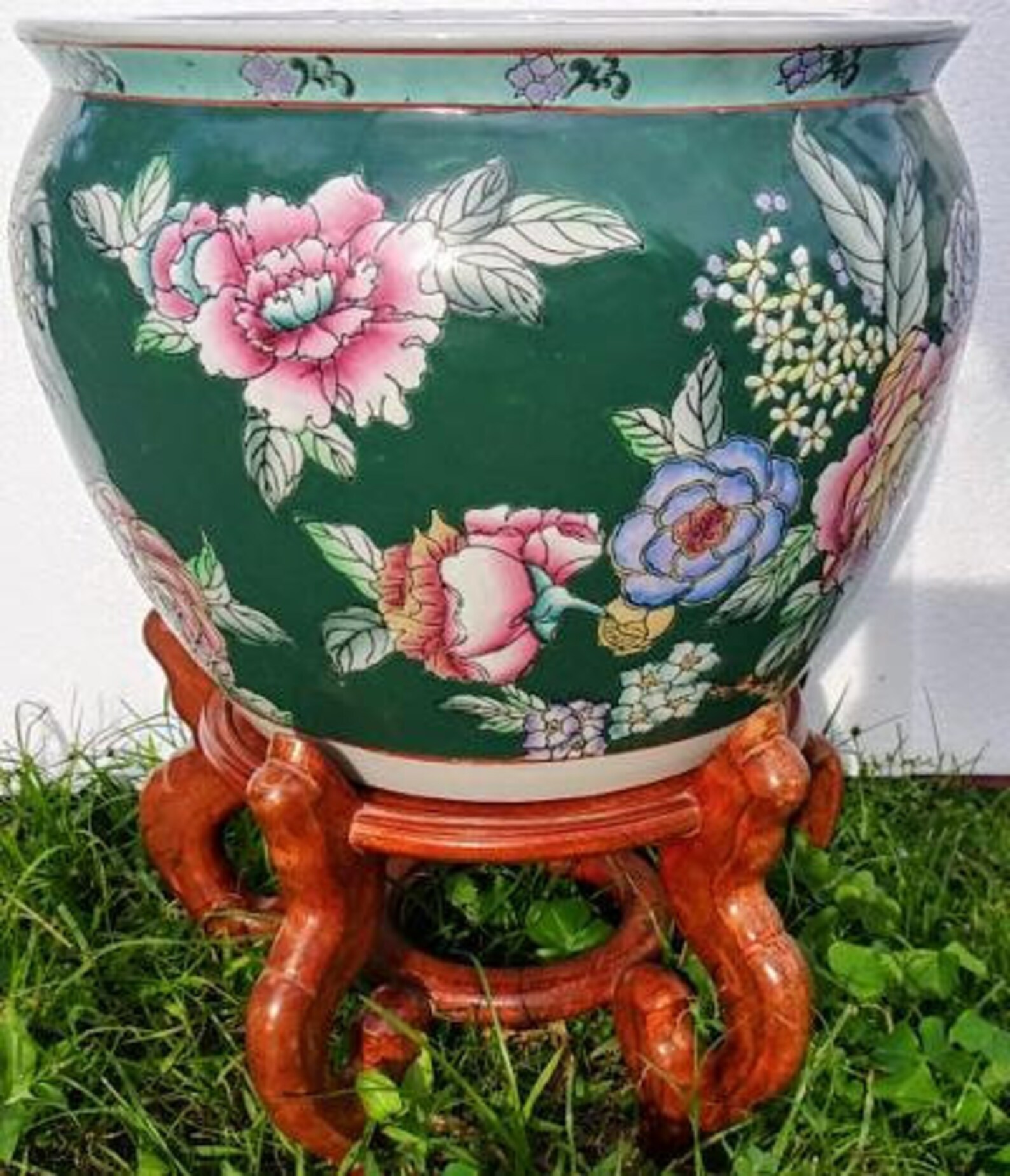 Fishbowl Planter Pot With Wooden Stand. Lovely Deep Green - Etsy