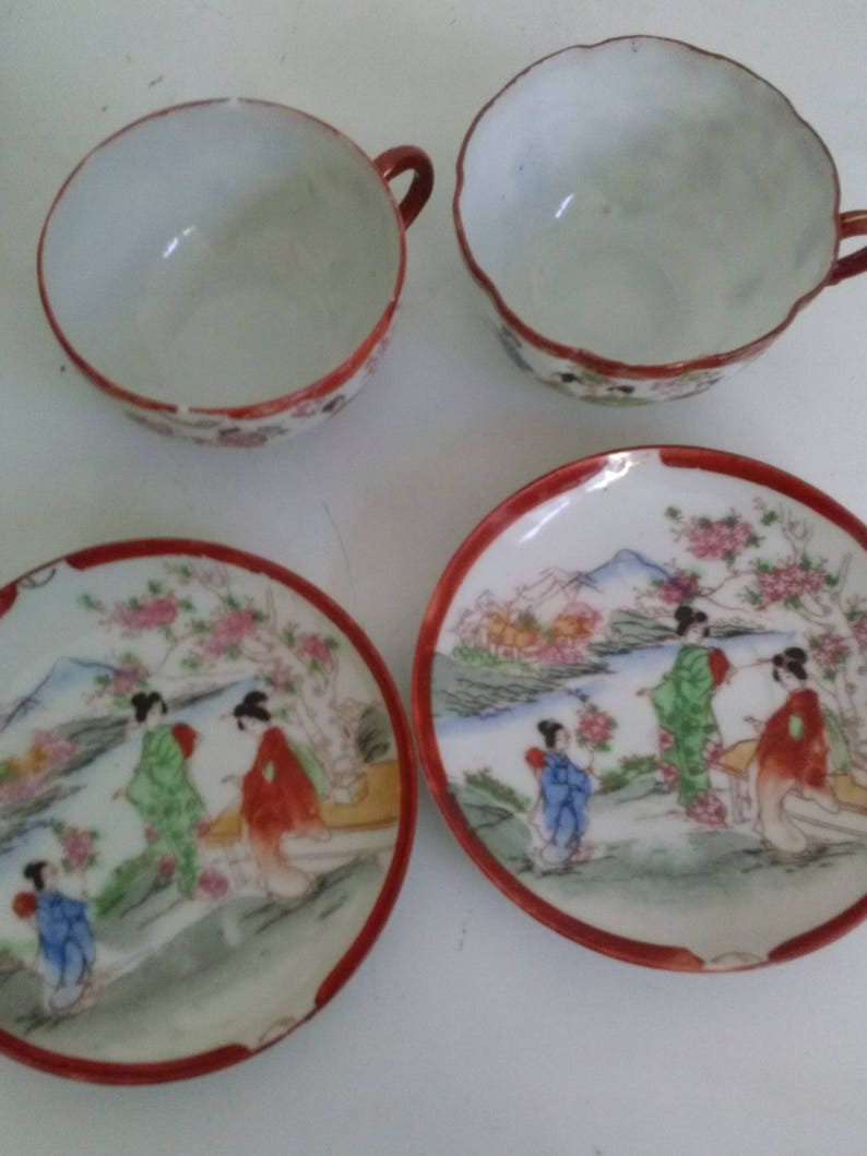 Geisha Girl 12pc.Tea&Coffee Set Bone China Hand Painted Red Etsy