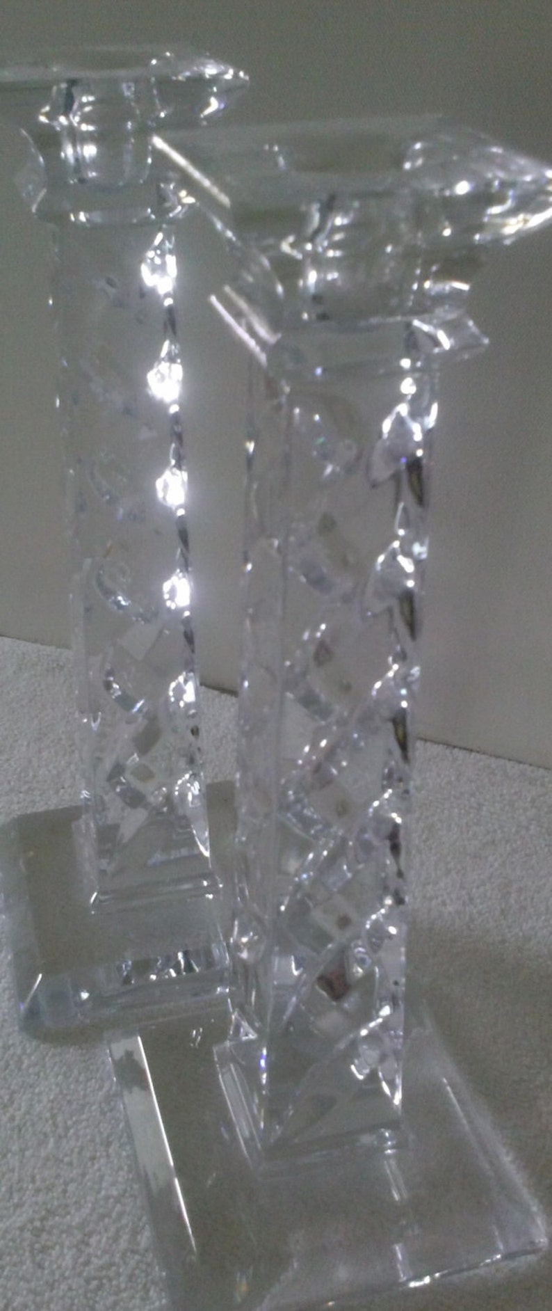 Pair Tall Crystal Candle Holders Heavy Decorative Lovely Etsy
