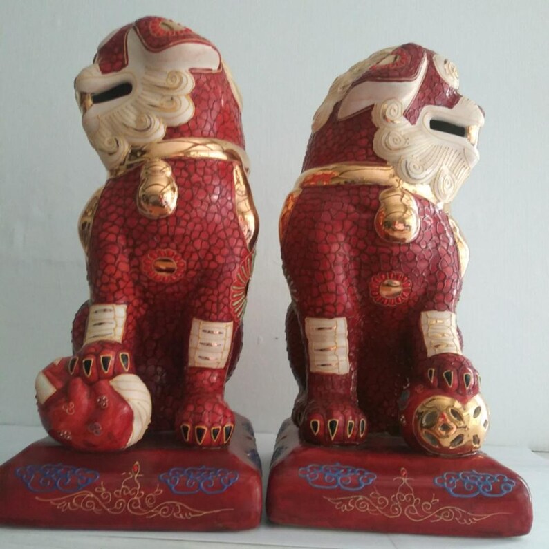 Foo Dog Pair. 12"H. Kutani Moriage. Free Shipping Red Cream & Gold Guardian Dogs are beautiful and stately. Bring good luck and prosperity. image 6