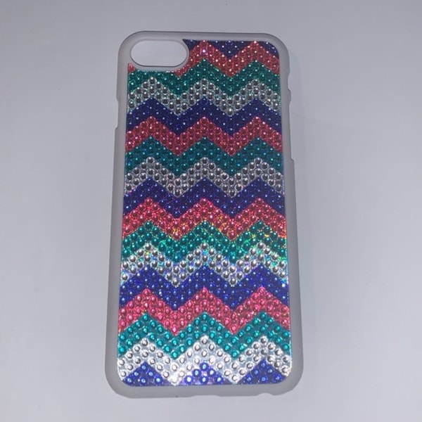 Bling Blue Pink Silver & Green Rhinestone Chevron Design for iPhone 7, iPhone 8, or Newer model iPhone SE Cell Phone Case