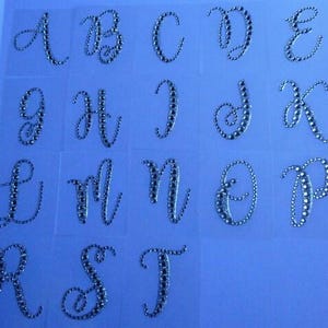 Silver Glitter & Clear Rhinestone Cursive Letter Monogram Sticker 2" x 1.5"