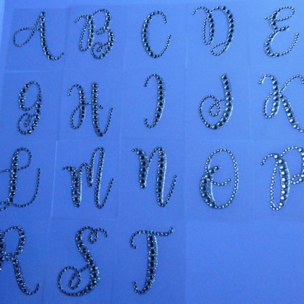 Silver Glitter & Clear Rhinestone Cursive Letter Monogram Sticker 2" x 1.5"