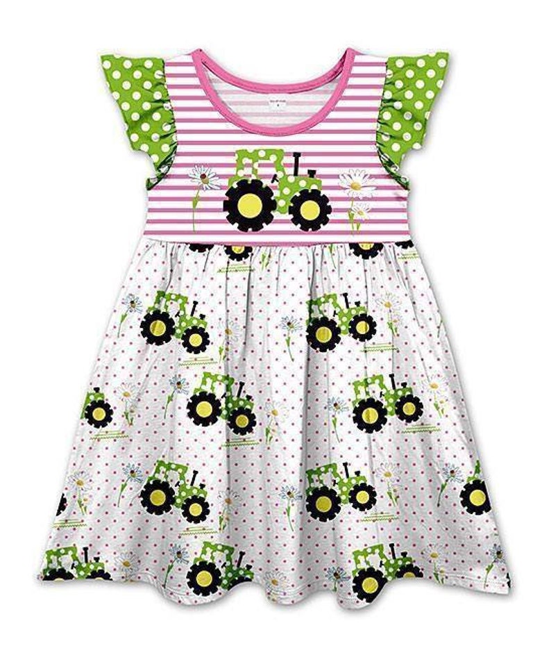 Green Tractor Dress for Children Etsy