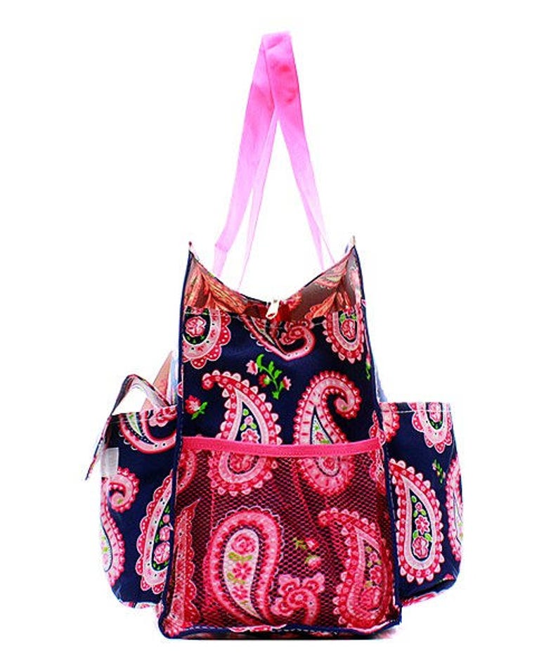 Paisley Print Large Size Utility Tote Bag Hot Pink Trim