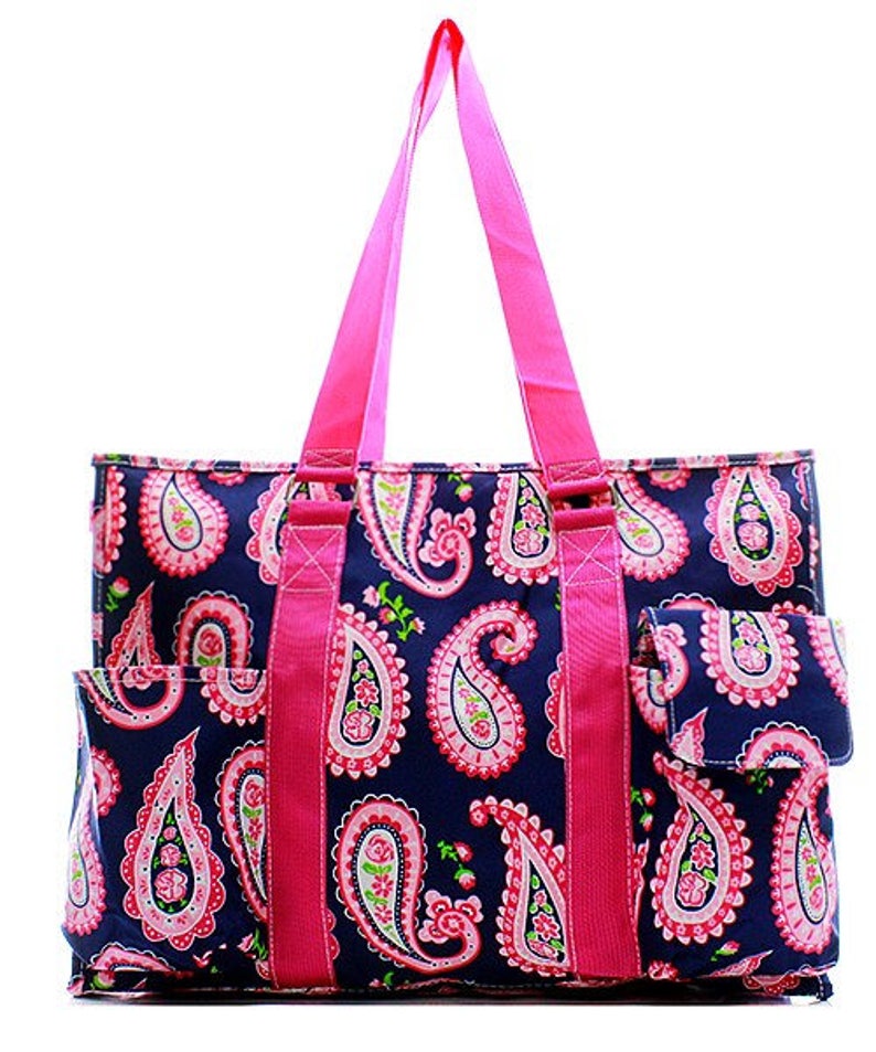 Paisley Print Large Size Utility Tote Bag Hot Pink Trim