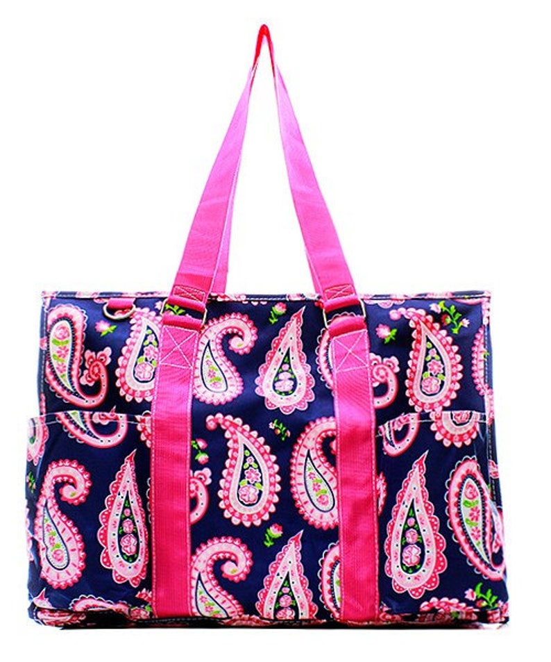 Paisley Print Large Size Utility Tote Bag Hot Pink Trim