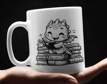 Boek Draak Schattig Boekenliefhebber Boek Koffiekopje - Witte mok
