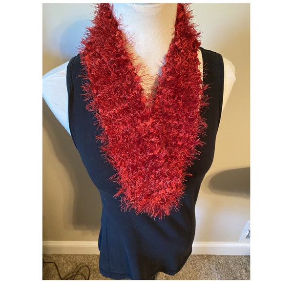 Fuzzy Red Infinity Scarf | Crochet Scarf | Handcrafted | Cowl Neck Warmer For Women | Unique, Fun, Versatile| Boho Scarf