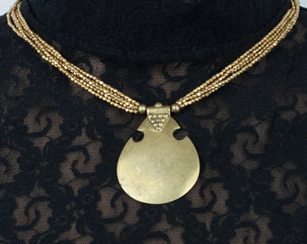 Brass necklace, tribal necklace, brass pendant, handmade necklace, ethnic necklace, beaded brass necklace, brass jewellery (0020)
