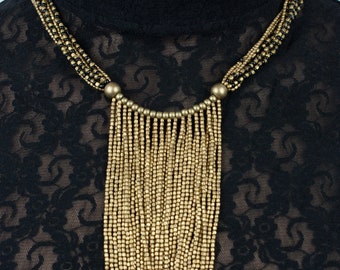 Tribal Ethnic Boho beaded brass necklace (0013)