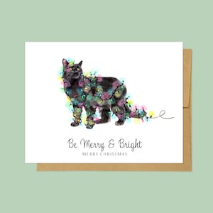 Black Cat Christmas Card Cute Cat in Tangled Lights Holiday Card with Envelopes in Set of 4 8 or 12