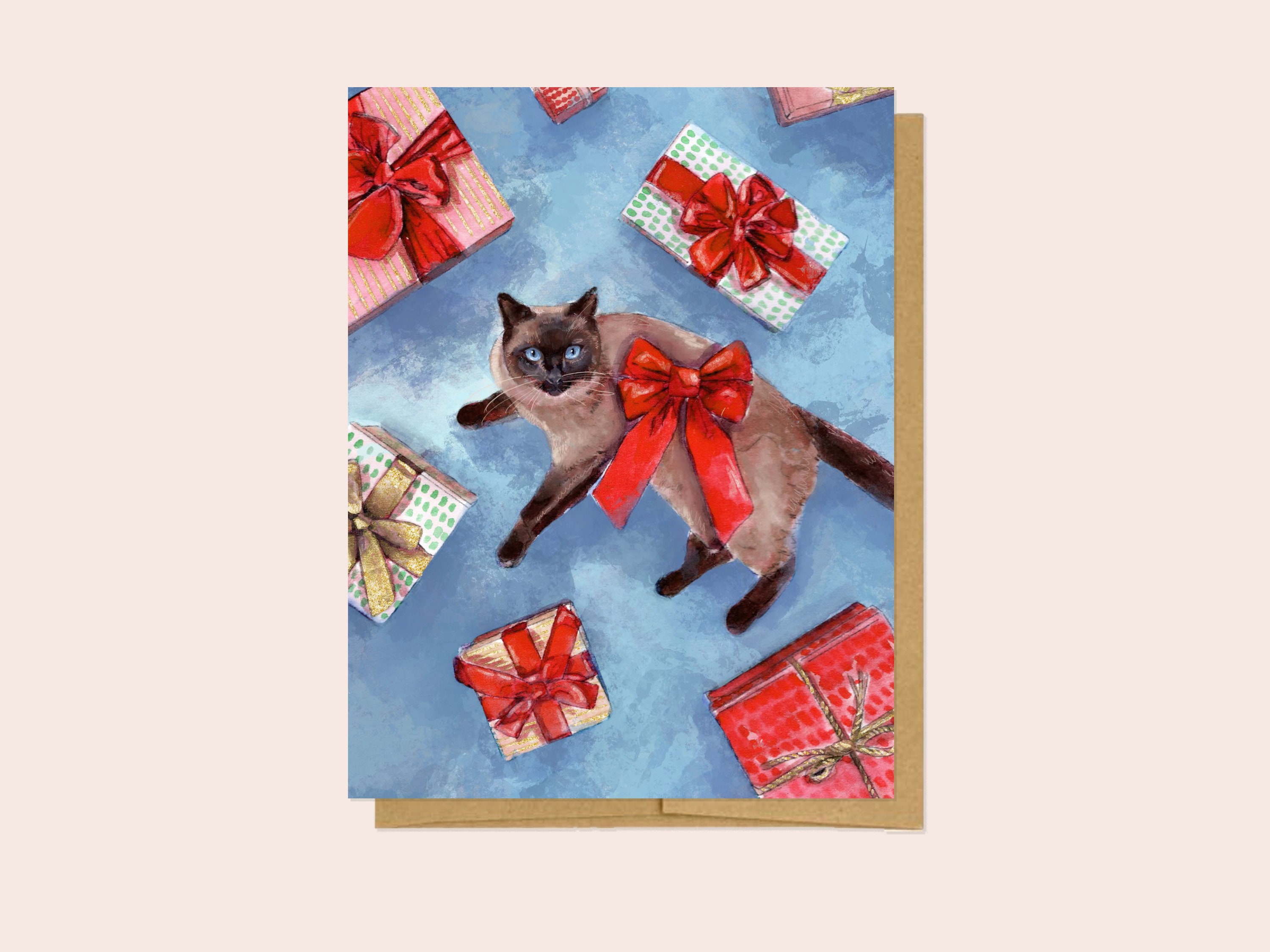 Siamese Cat Christmas Card - Holiday Gift Card with Envelopes
