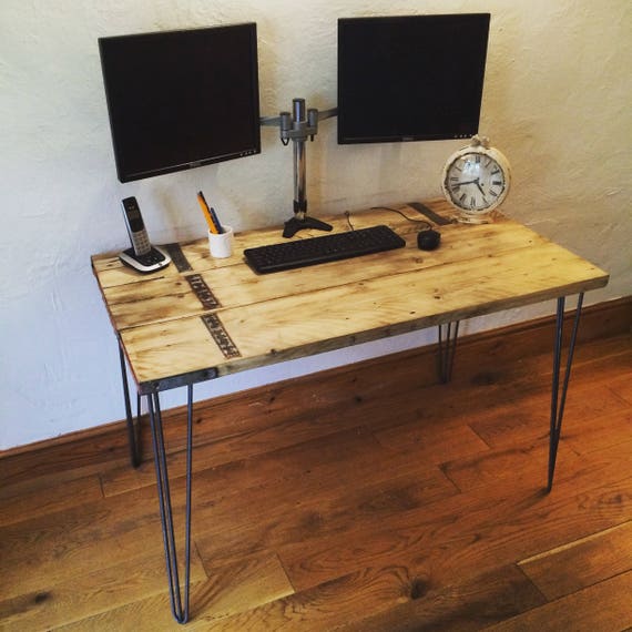 Scaffold Board Wooden Desk With Steel Hairpin Legs Computer Etsy