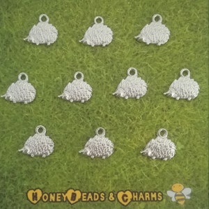 Dainty Hedgehog Charms (flat style) ~ Pack of 10 ~ Silver Tone ~